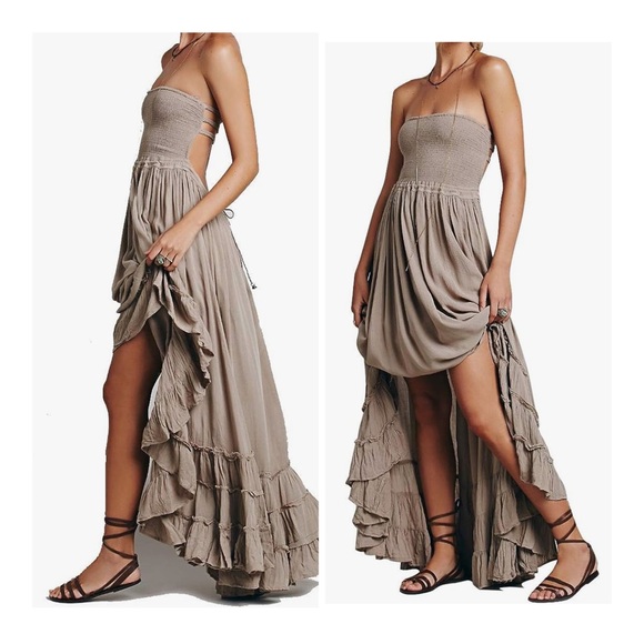 Dresses & Skirts - Open Back Maxi Dress in Taupe